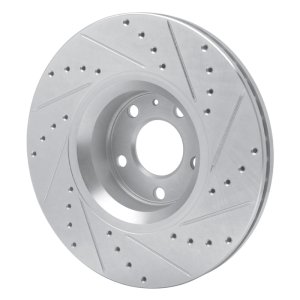 Audi A6 Brake Rotor (1) - Front Left - R1 Concepts - Drilled & Slotted - Silver - `05-`11